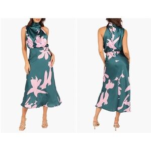 Petal & Pup Teal and Pink with moch neck Midi Dress size M